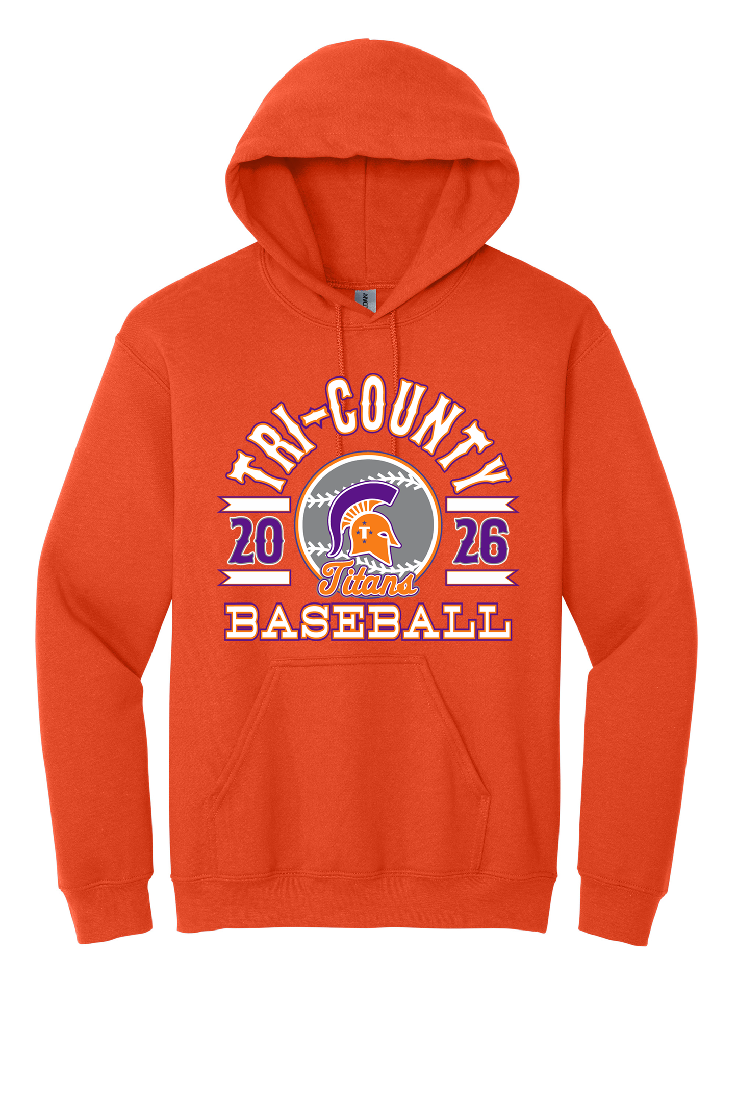 Tri-County - Baseball - Design 04 - Hooded Sweatshirt - Gildan 18500 - Orange