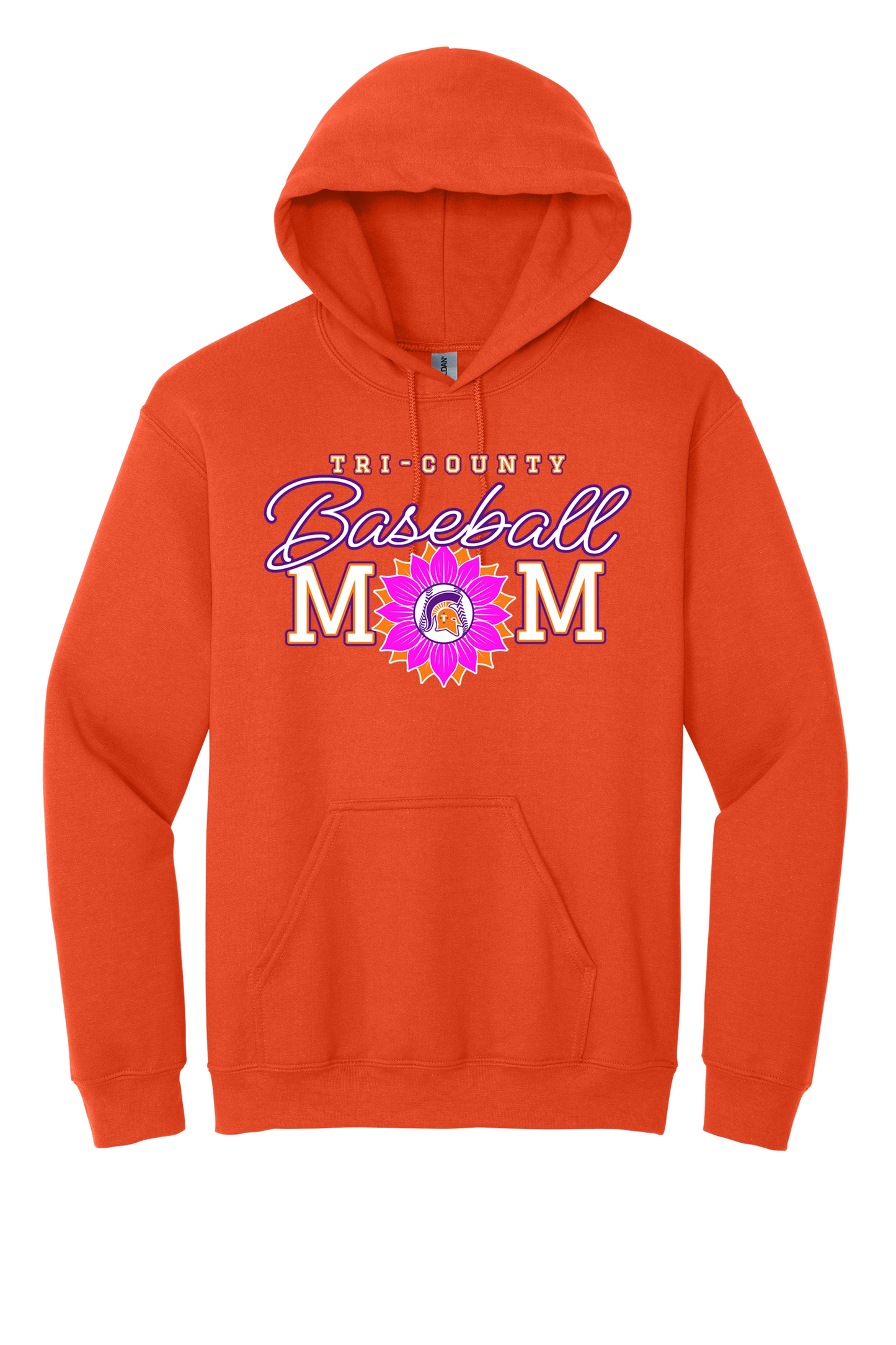 Tri-County - Baseball - Design 02 - Hooded Sweatshirt - Gildan 18500 - Orange