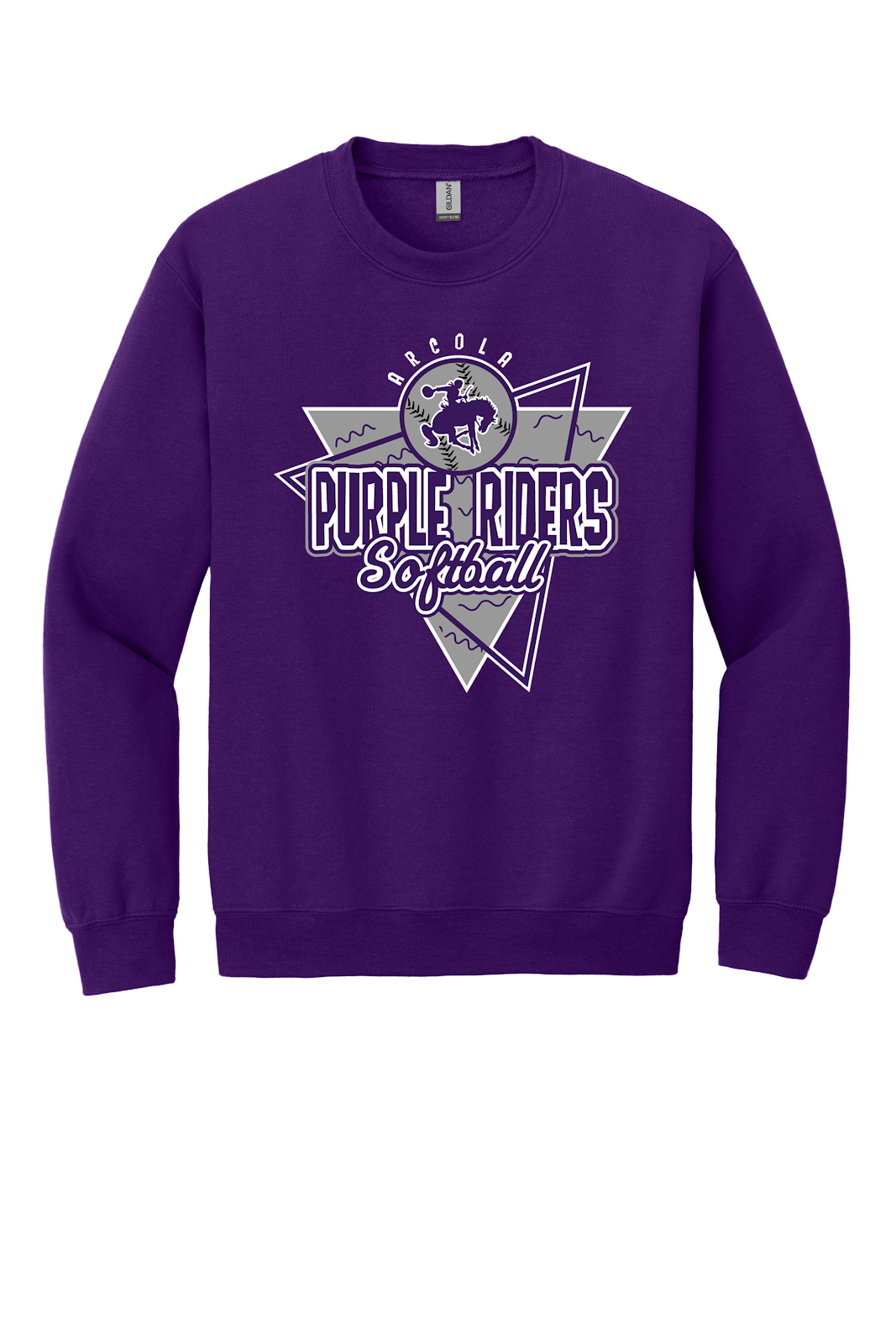 Arcola Purple Riders - Softball - Design 01 - Crewneck Sweatshirt - Gildan 18000 - Purple - Flat Front