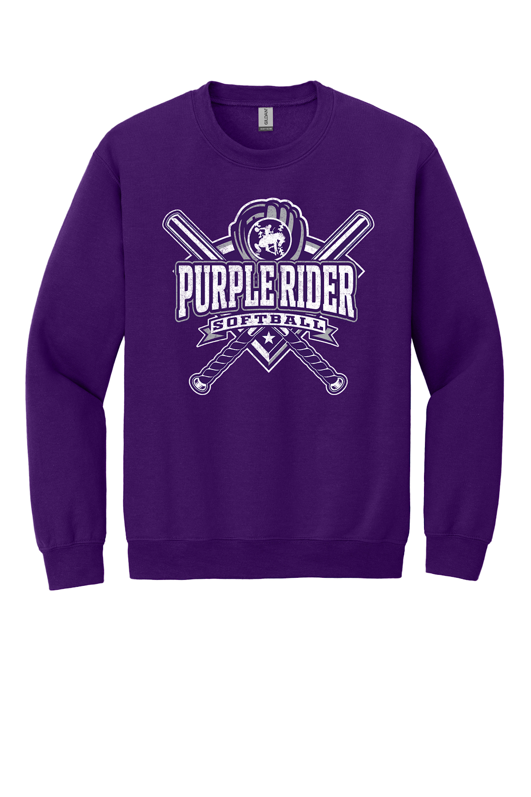 Arcola Purple Riders - Softball - Design 03 - Crewneck Sweatshirt - Gildan 18000 - Purple - Flat Front