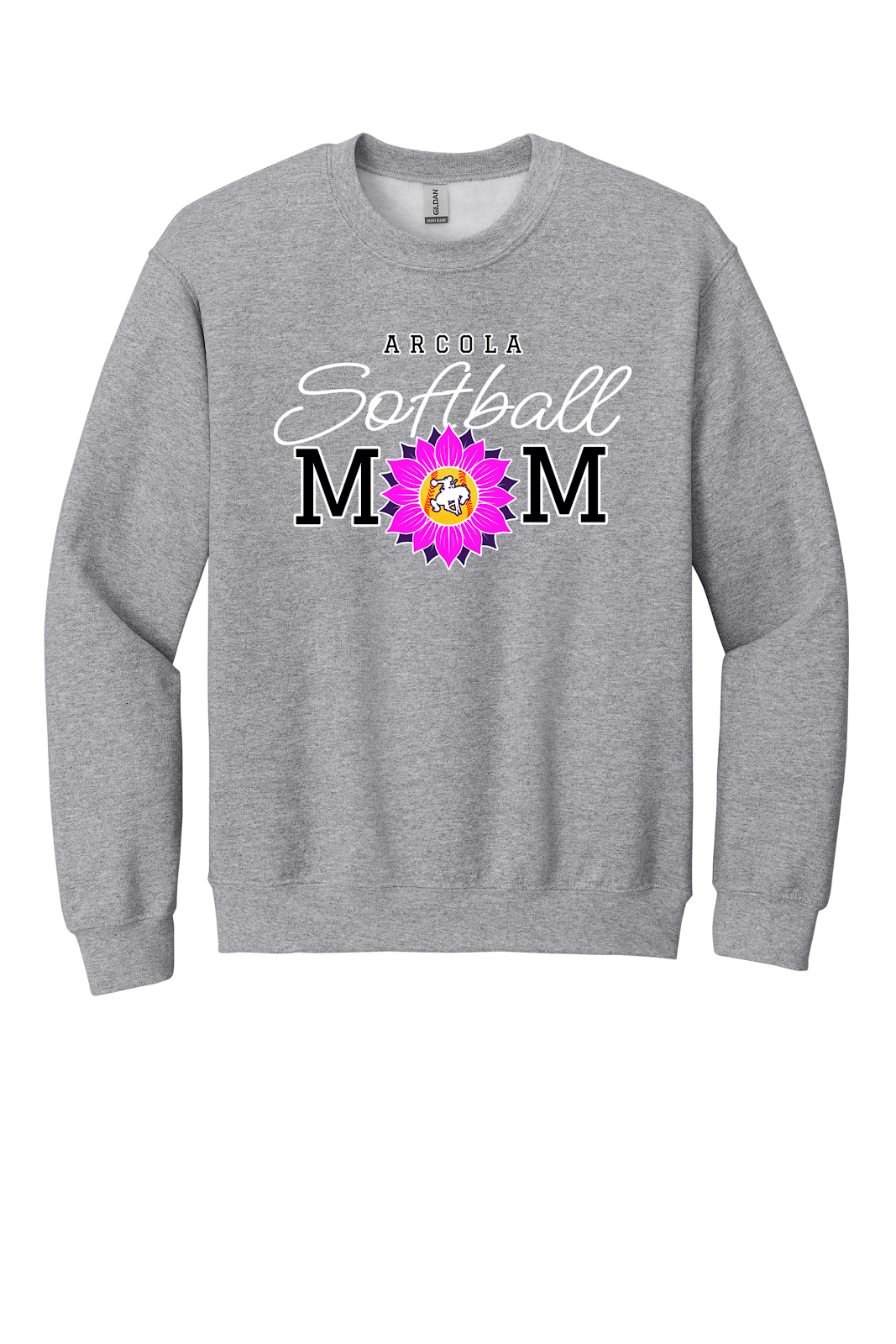 Arcola Purple Riders - Softball - Design 02 - Crewneck Sweatshirt - Gildan 18000 - Sport Grey - Flat Front