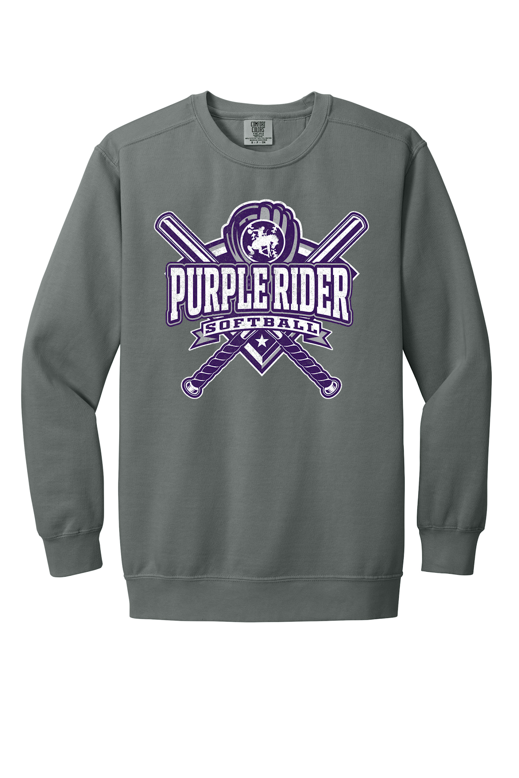 Arcola Purple Riders - Softball - Design 03 - Crewneck Sweatshirt - Comfort Colors 1566 - Grey