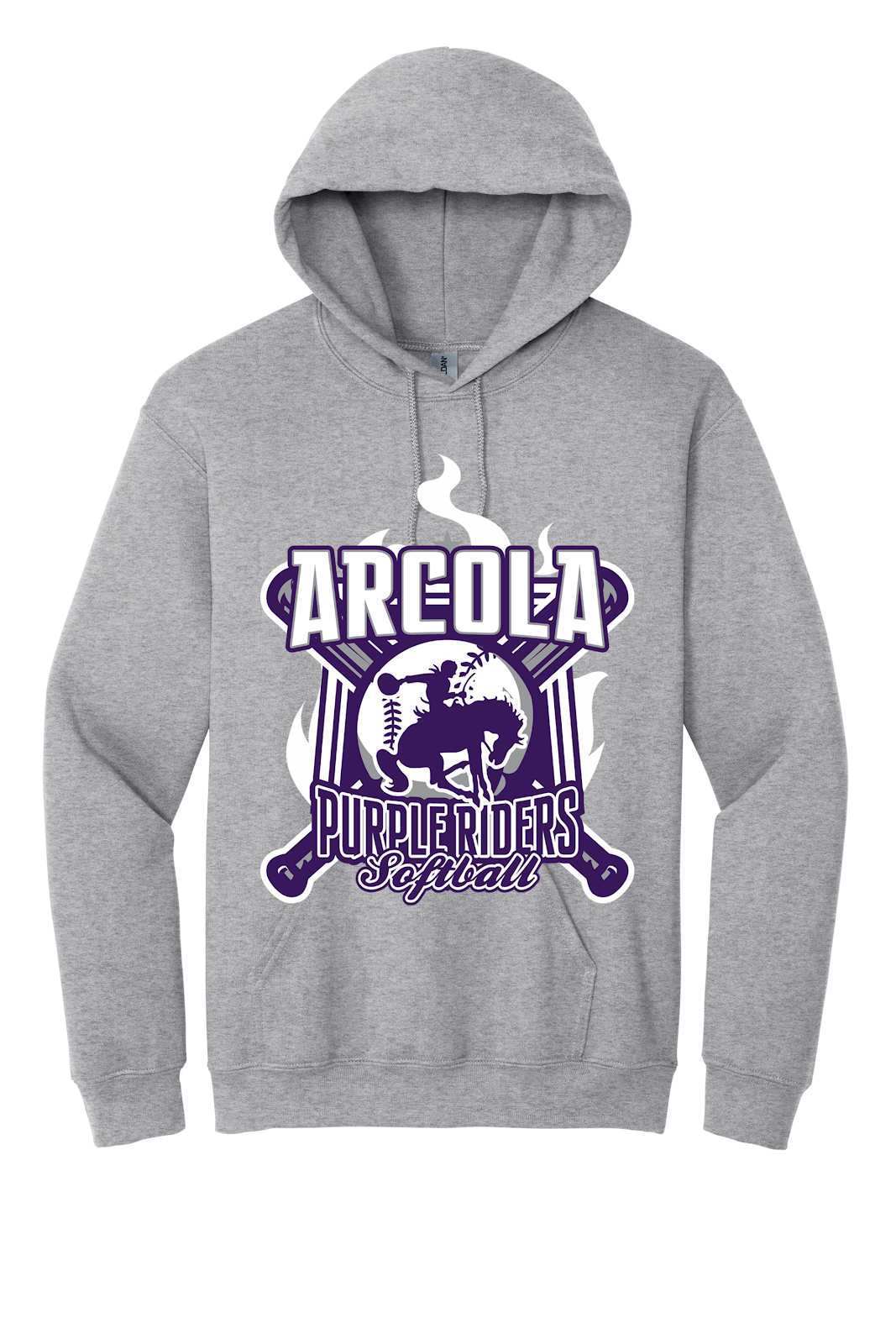 Arcola Purple Riders - Softball - Design 05 - Hoodies - Gildan 18500 - Sport Grey - Flat Front