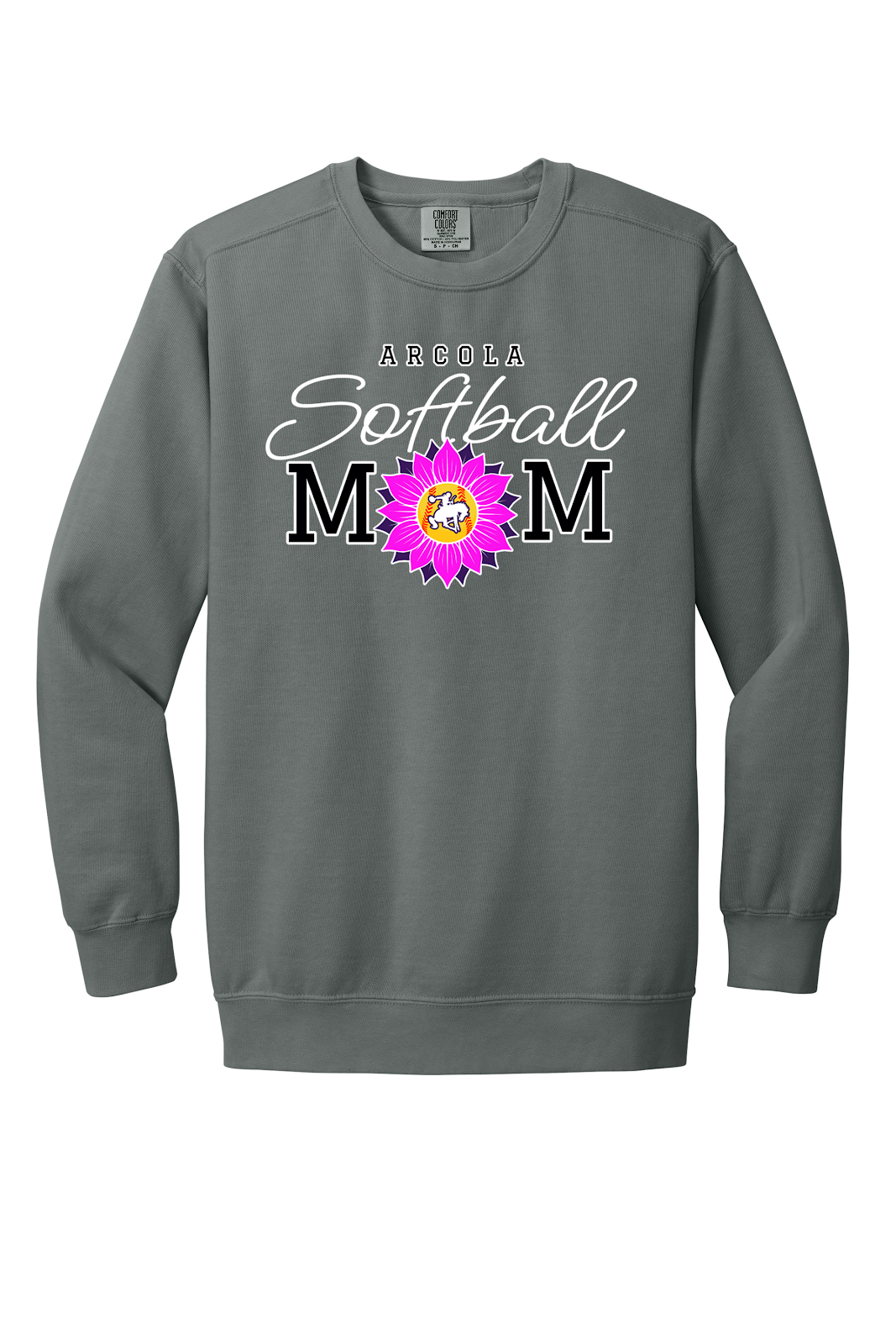 Arcola Purple Riders - Softball - Design 02 - Crewneck Sweatshirt - Comfort Colors 1566 - Grey