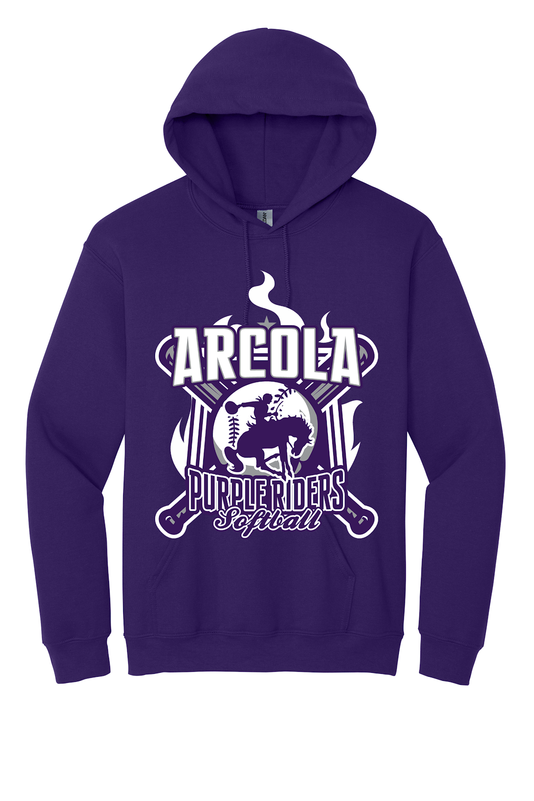 Arcola Purple Riders - Softball - Design 05 - Hoodies - Gildan 18500 - Purple - Flat Front