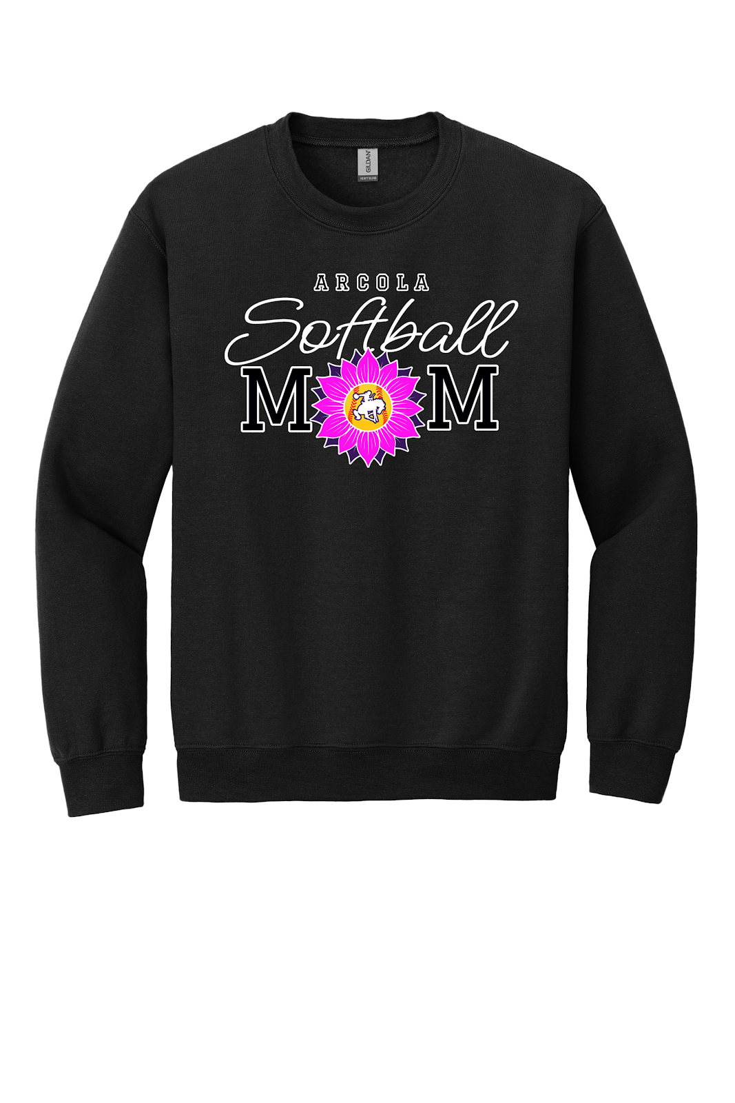 Arcola Purple Riders - Softball - Design 02 - Crewneck Sweatshirt - Gildan 18000 - Black