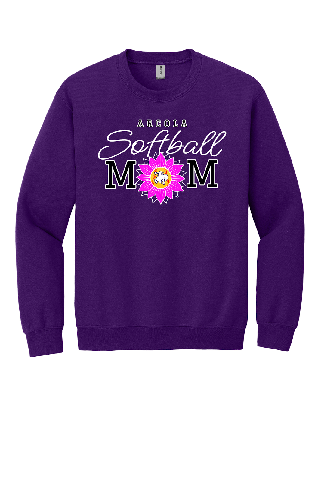 Arcola Purple Riders - Softball - Design 02 - Crewneck Sweatshirt - Gildan 18000 - Purple - Flat Front