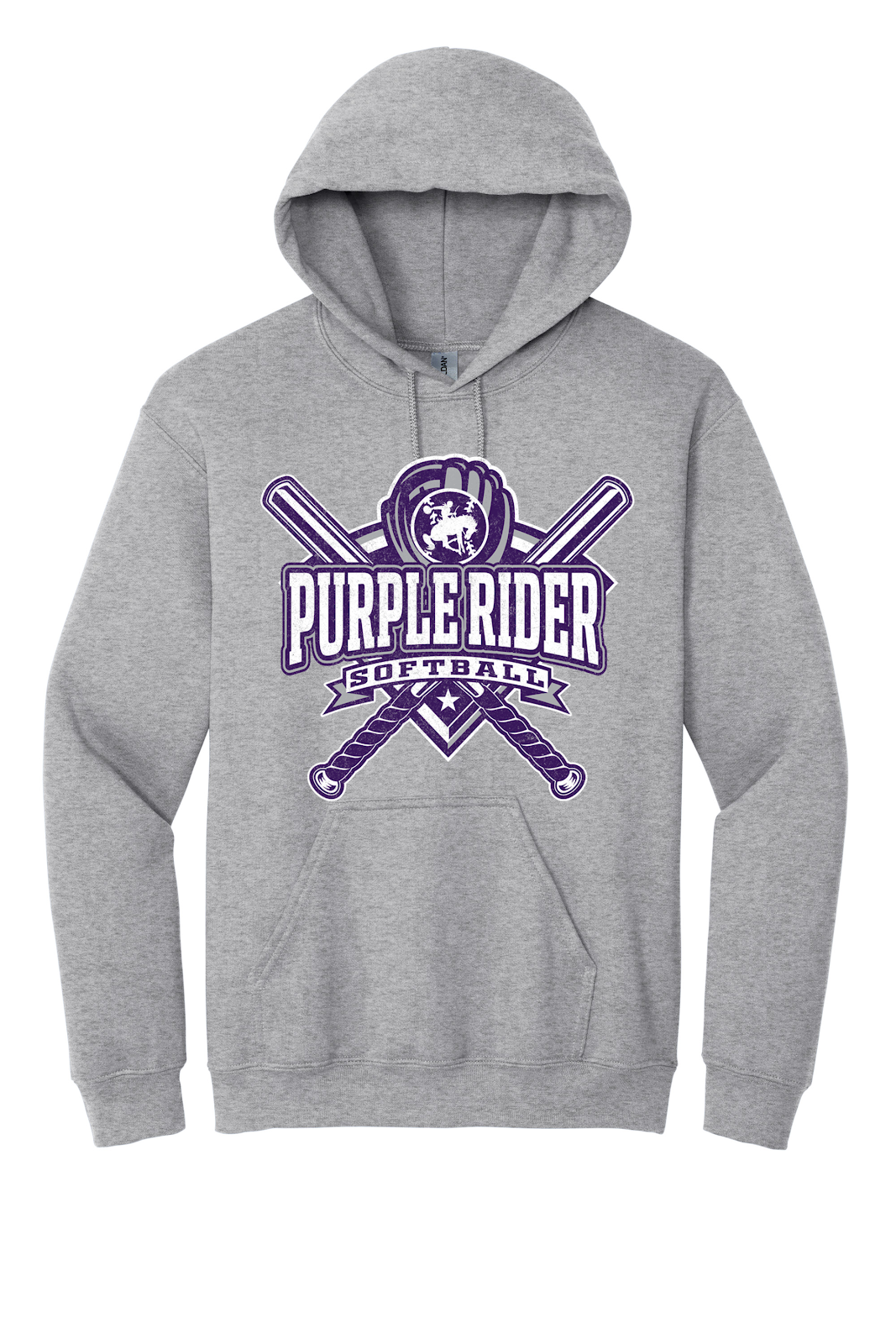 Arcola Purple Riders - Softball - Design 03 - Hoodies - Gildan 18500 - Sport Grey - Flat Front