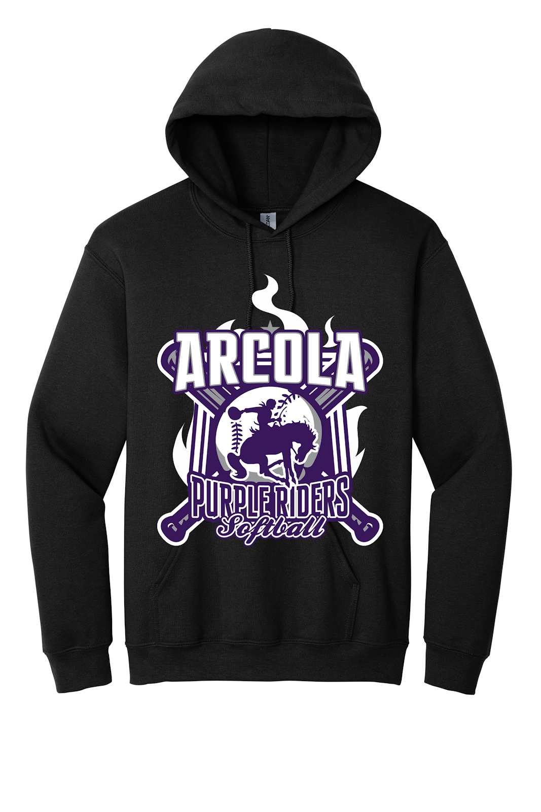 Arcola Purple Riders - Softball - Design 05 - Hoodies - Gildan 18500 - Black