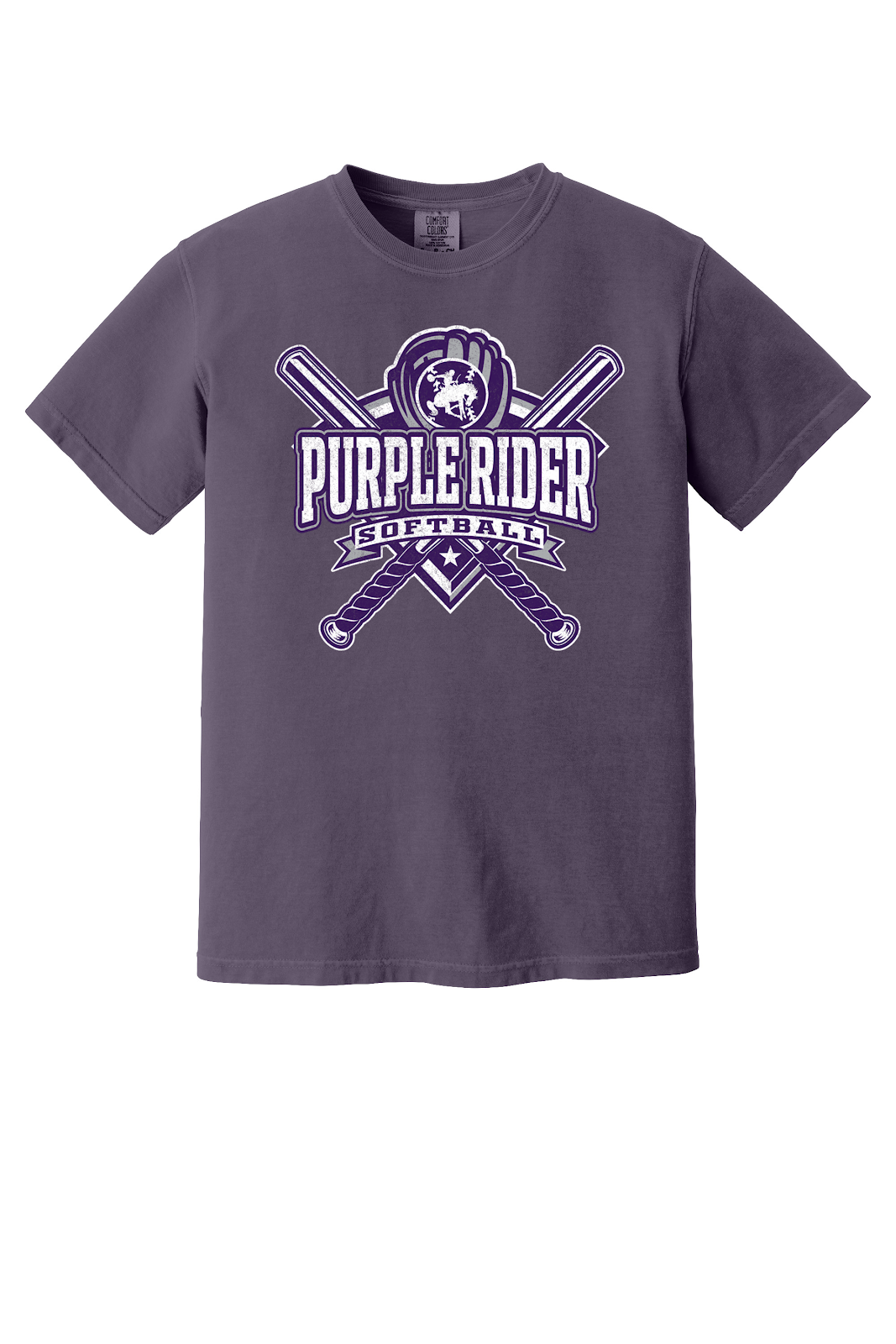 Arcola Purple Riders - Softball - Design 03 - T-Shirt - Comfort Colors 1717 - Wine - Flat Front