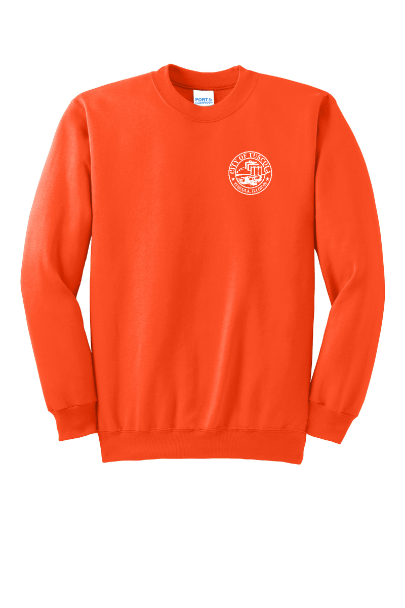 Tuscola Public Works Essential Fleece Crewneck Sweatshirt PC90 - front, city seal left chest