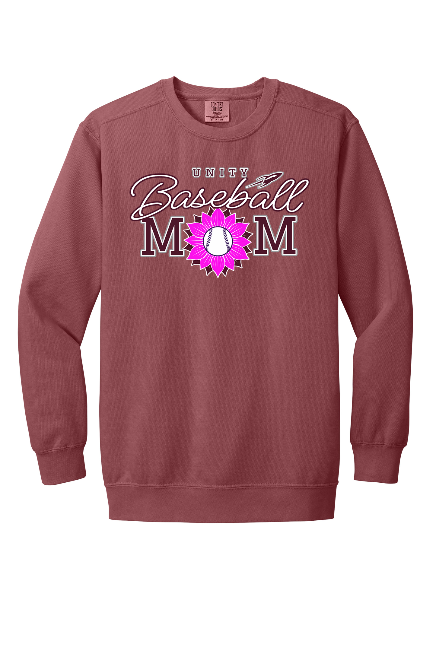 Unity - Baseball - Design 02 -  Crewneck Sweatshirt - Comfort Color 1566 - Crimson