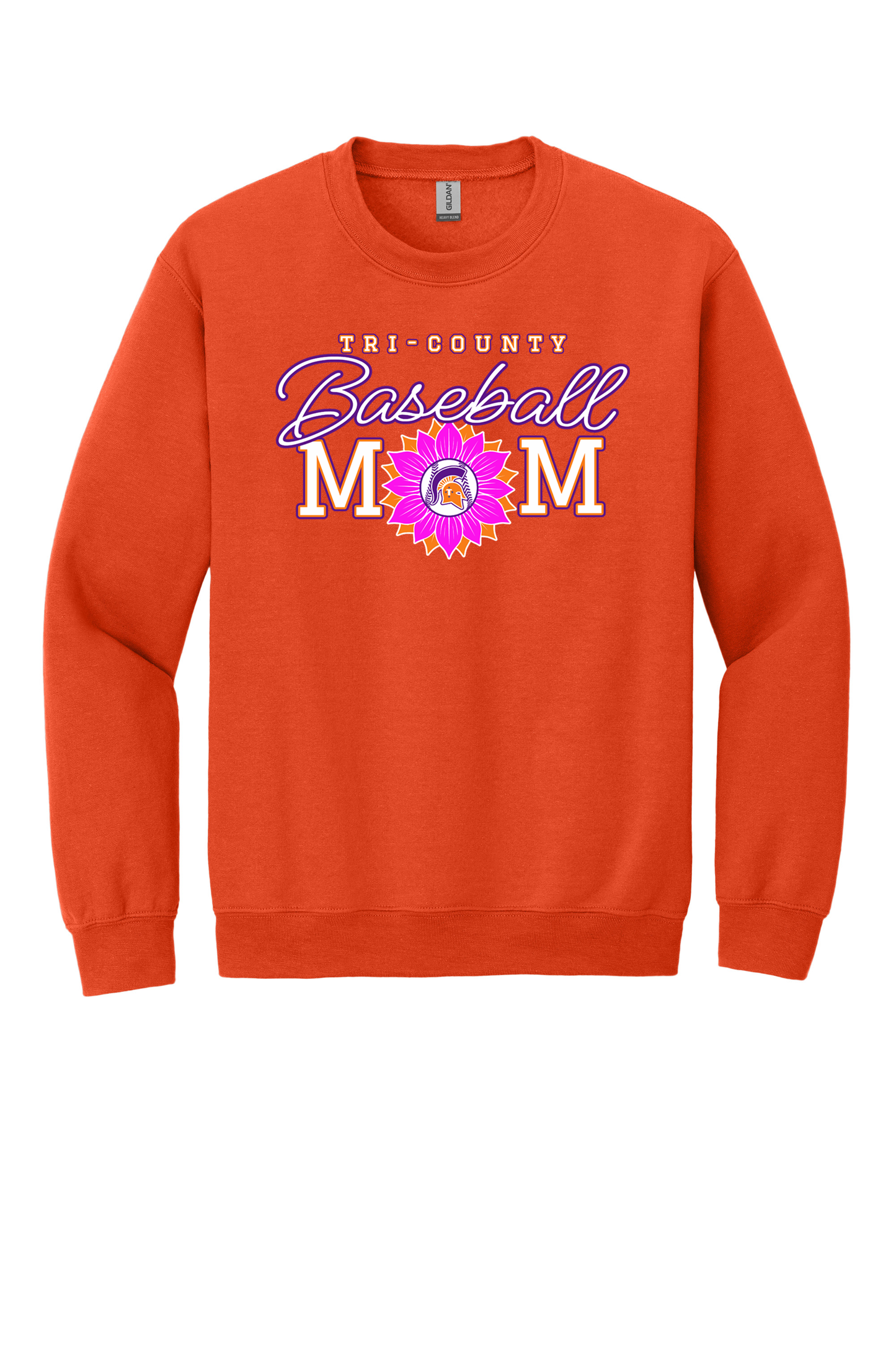 Tri-County - Baseball - Design 02 -  Crewneck Sweatshirt - Gildan 18000 - Orange