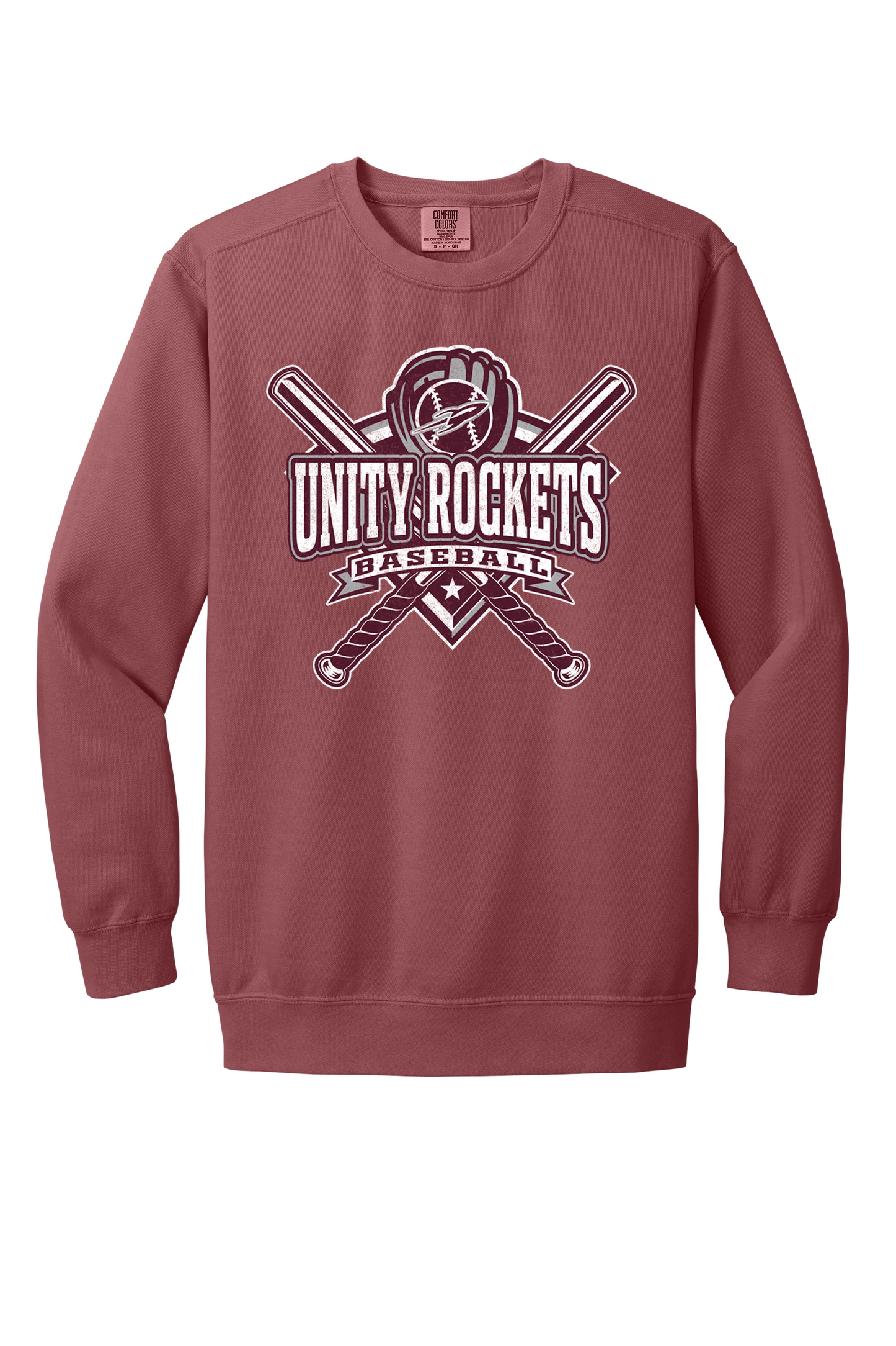Unity - Baseball - Design 03 -  Crewneck Sweatshirt - Comfort Color 1566 - Crimson